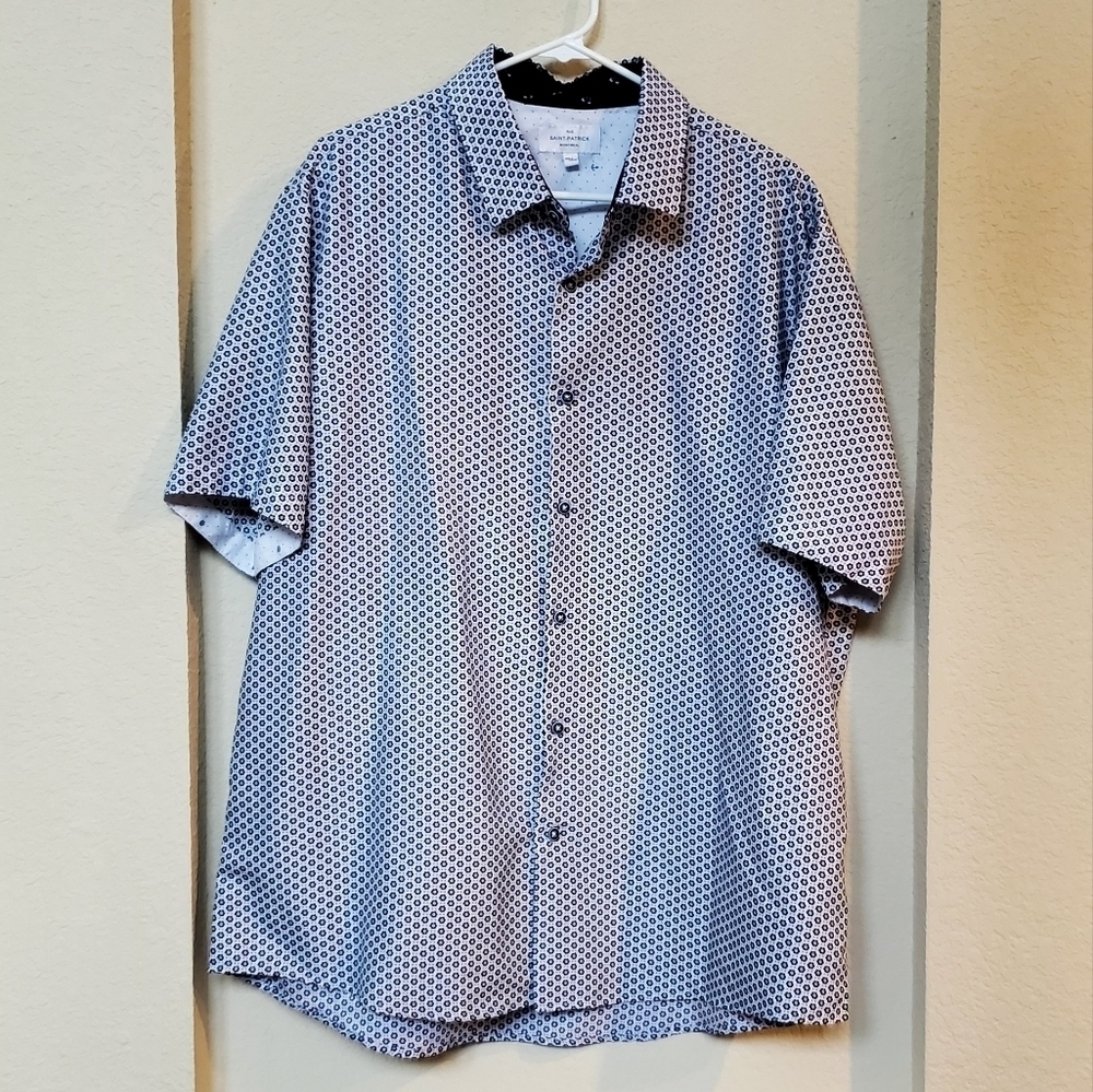 Rue Saint-Patrick Men's Blue Casual Button Down SS Classic Dots Size XXL